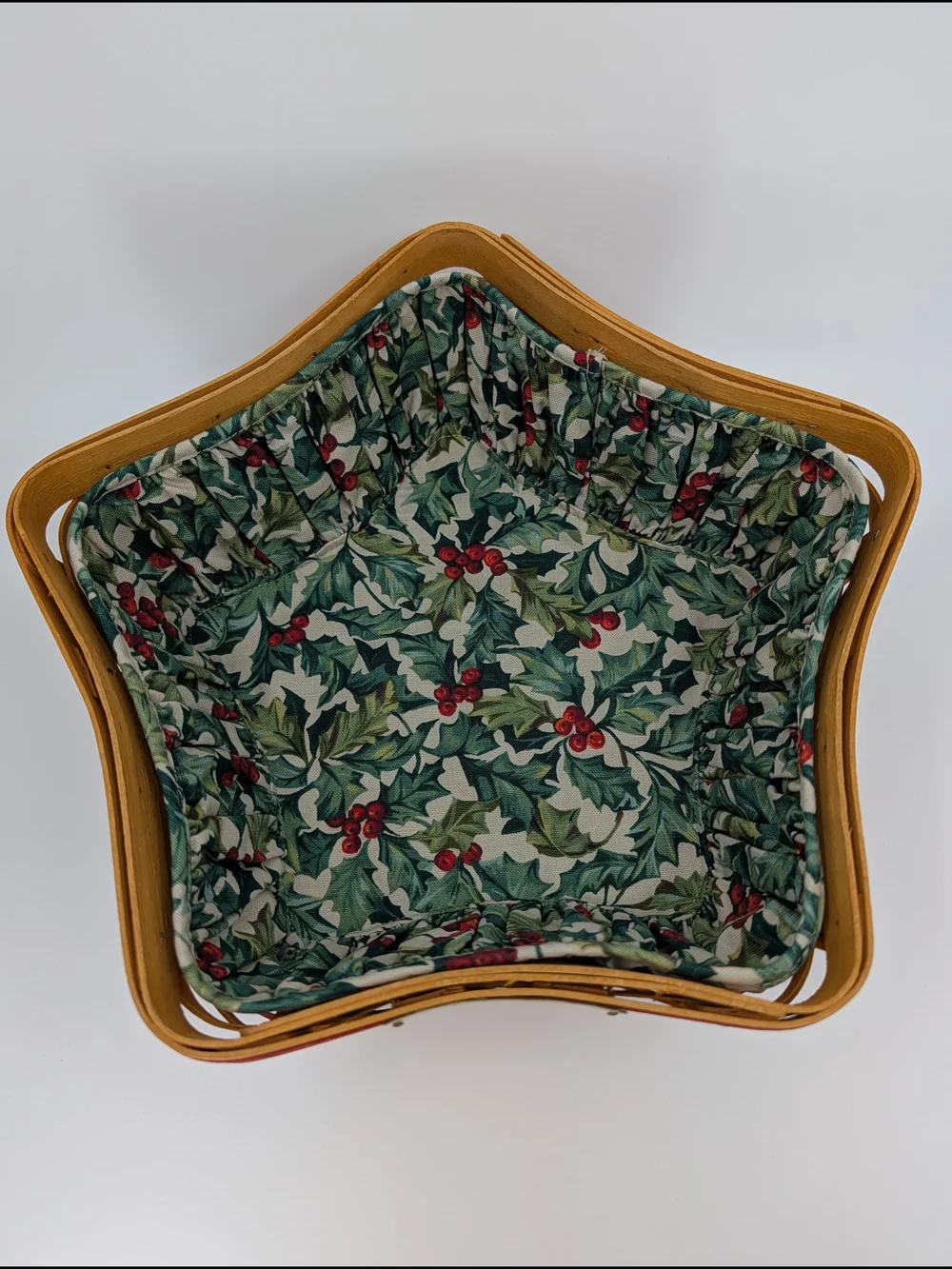 Longaberger 2001 Red Shining Star Basket/American Pride& Holly Liners/Protector - Picture 3 of 9